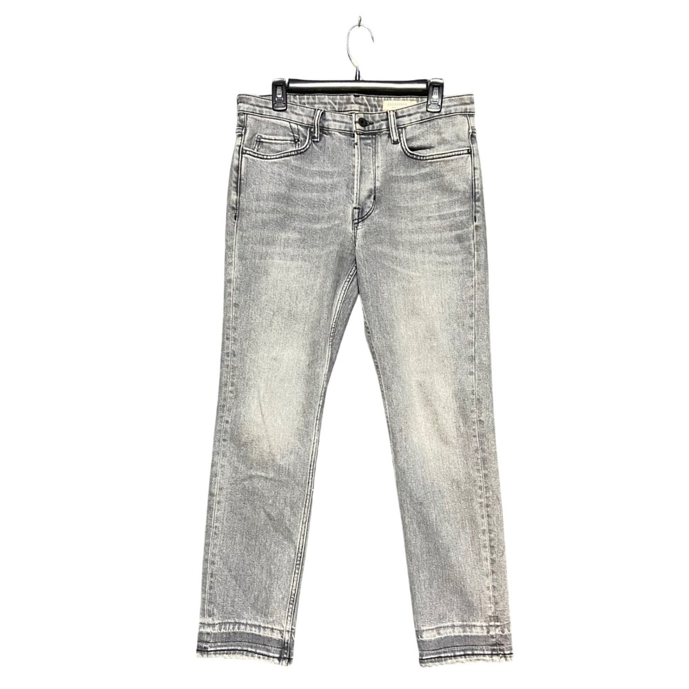 AllSaints Dean Slim Straight Grey Faded‎ Jeans Size 30 Button Fly Raw Hem Grunge